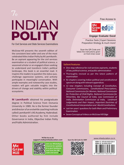 Indian Polity (English) by M Laxmikanth for UPSC CSE 2025 | 7th edition (latest) | Civil Services Exam - Prelims, Mains and Interview | State PSCs exams/ PCS exams | Exclusive access to McGraw Hill edge online platform: Practice tests