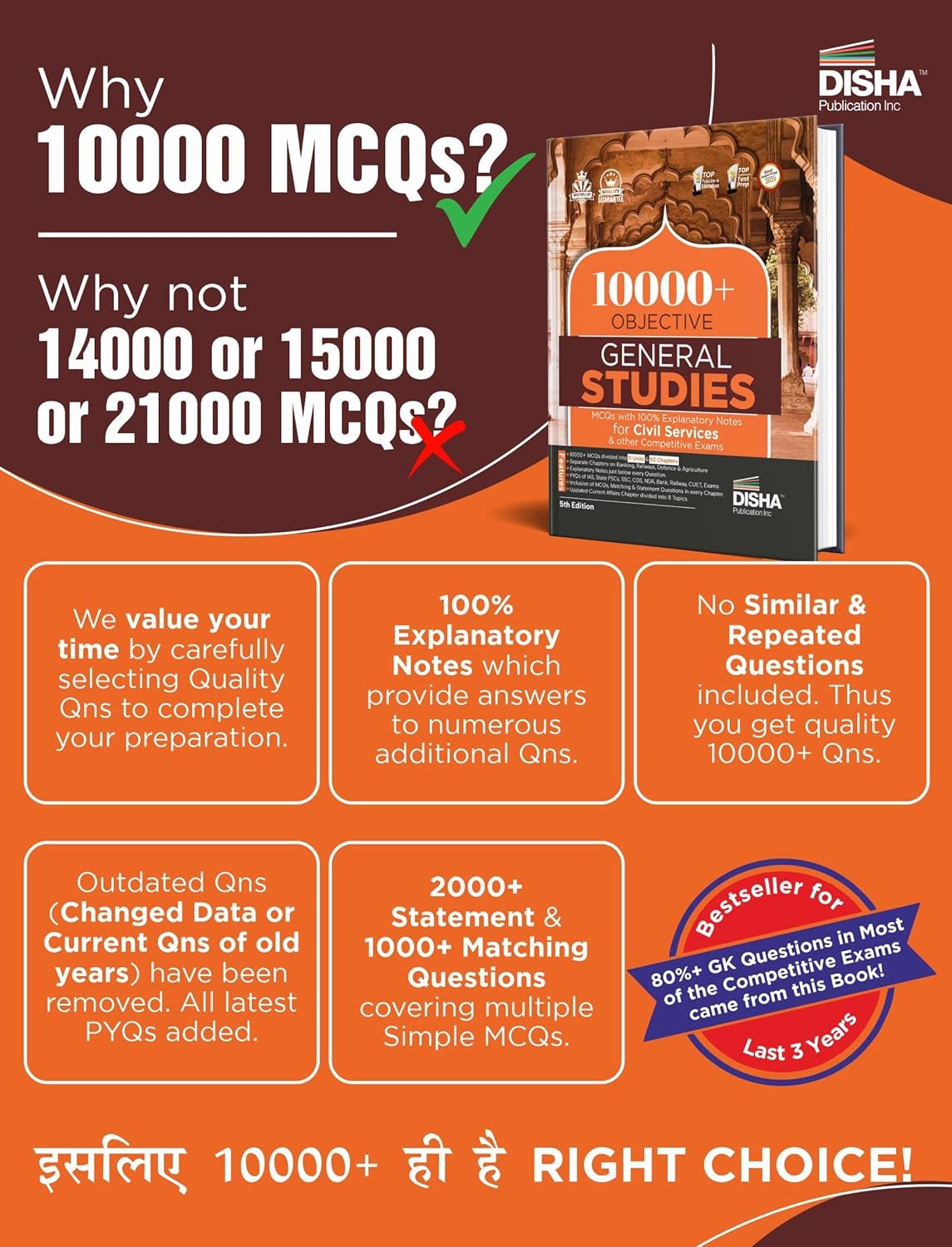 Disha 10000+ Objective General Studies MCQs with 100% Explanatory Notes for Civil Services & other Competitive Exams